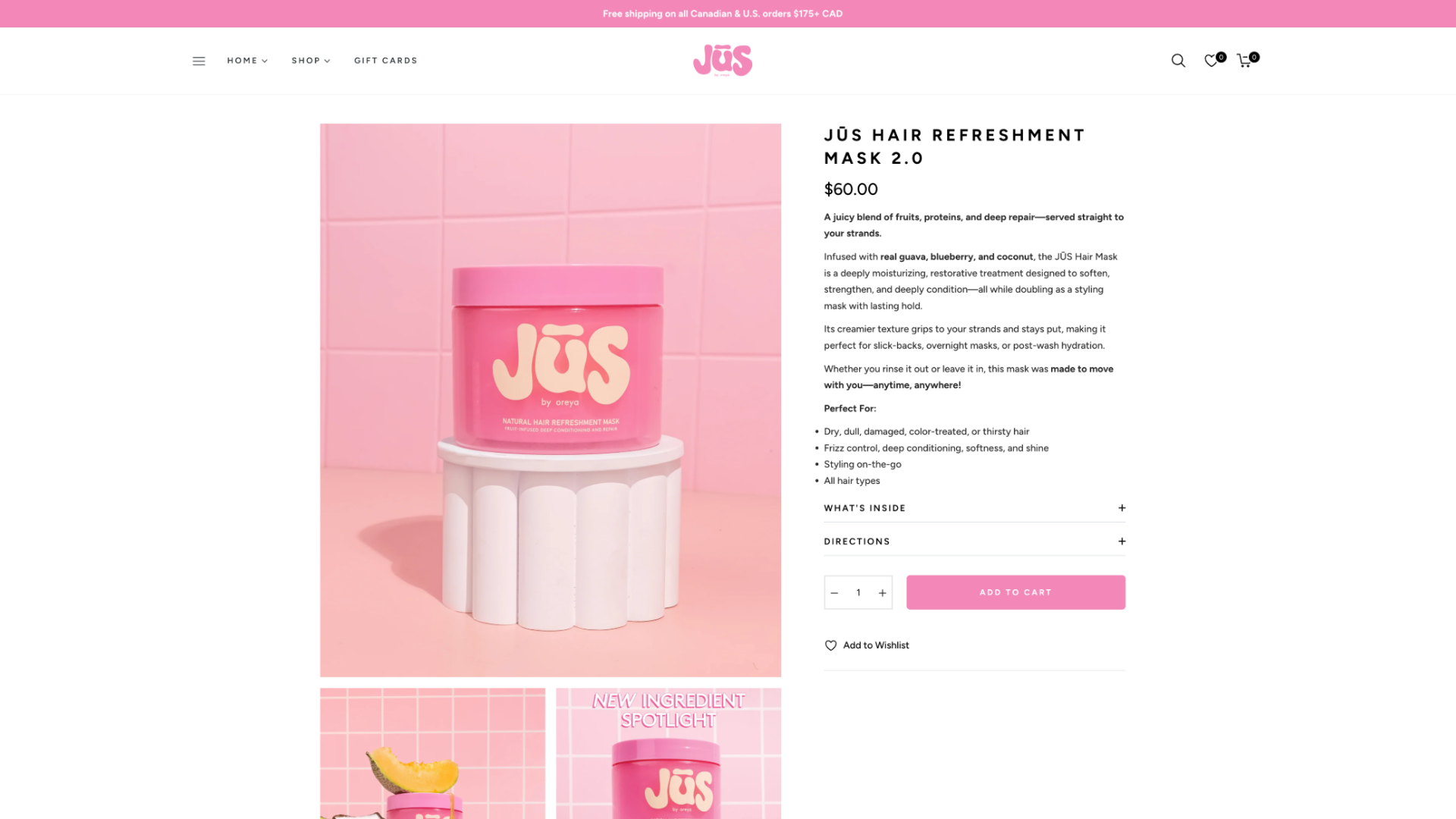JUS by Oreya product page